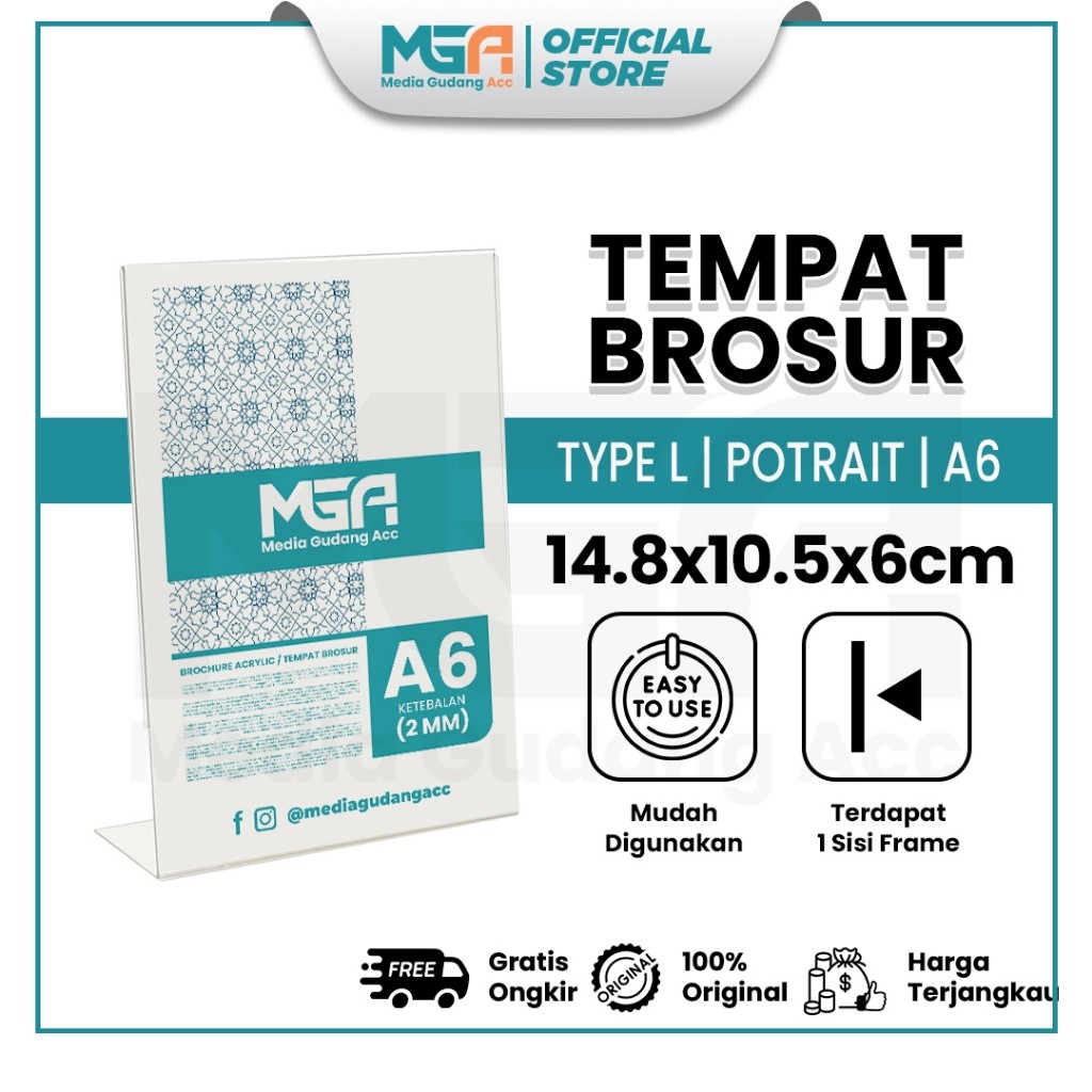 

Tempat Brosur A6 Potrait Tipe L Akrilik 2mm - Tent Holder / Tent Card Stand Display - Desk