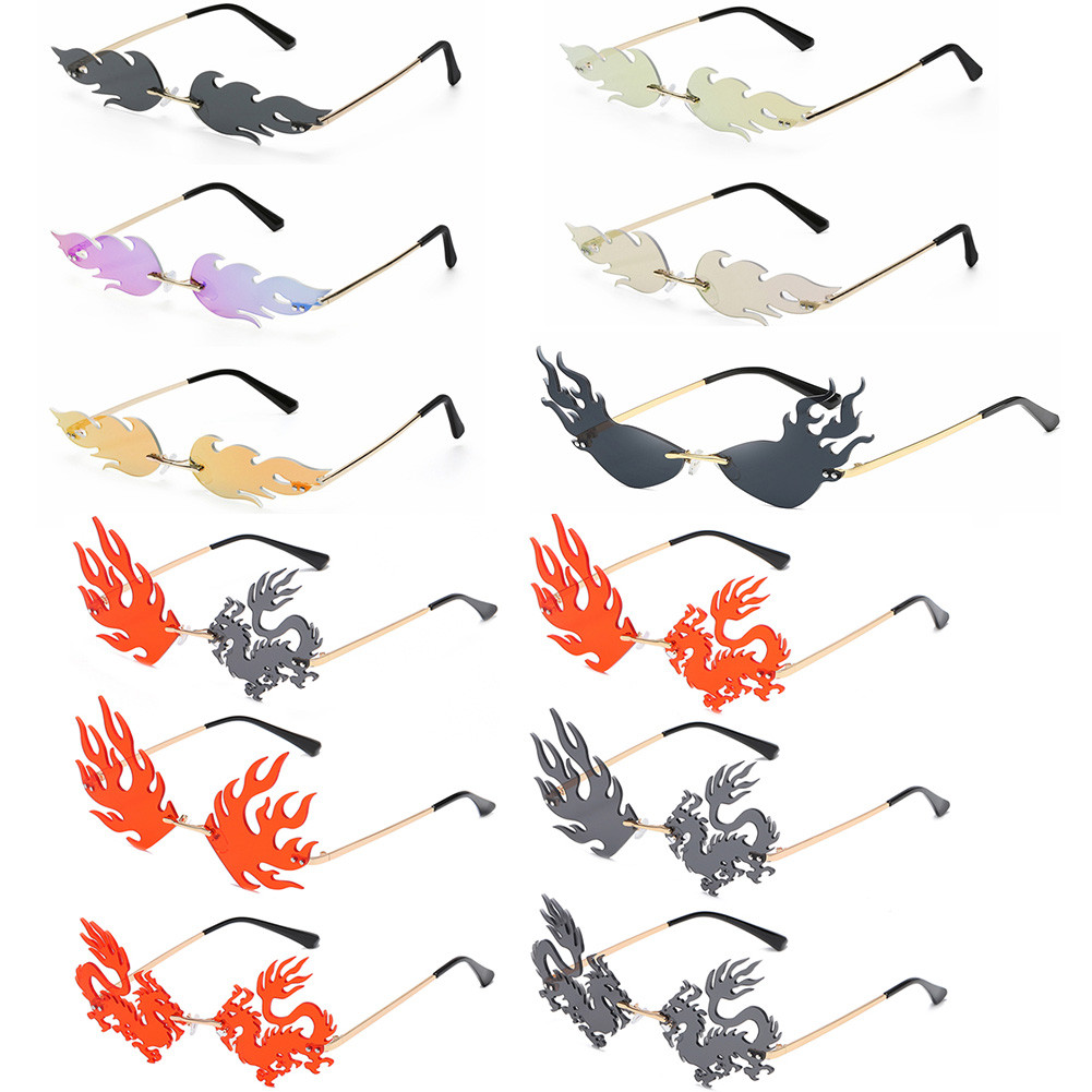 Luxury Frameless Dragon Phoenix Fire Shape Flame Rimless Fashion Sunglasses Narrow Sunglasses UV 400