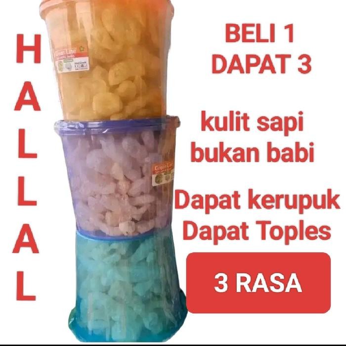 

KERUPUK kulit sapi toples 5liter dapat 3 toples varian rasa Camilan Pedas Snack