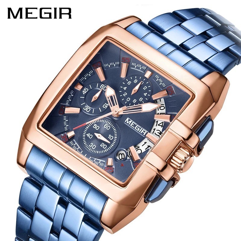 MEGIR 2018 Jam Tangan Pria Analog Chronograph Tali Stainless Luminous