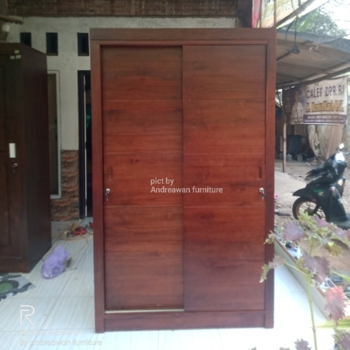 Lemari Pakaian Sliding 2 pintu Blok Ful Kayu Jati Model By Custom