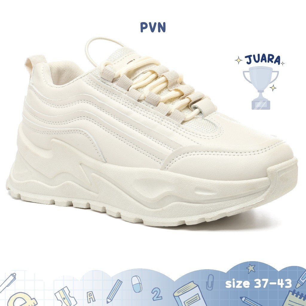 PROMO PVN Taecyeon Sepatu Sneakers Wanita Putih Hitam Krem Kasual Sport Shoes 234