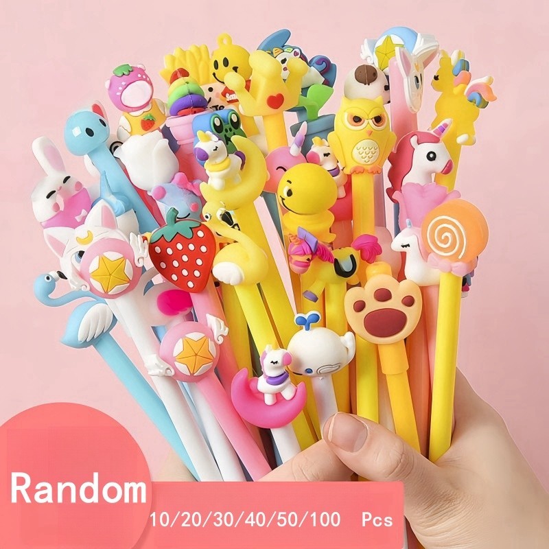 

10/50/100pcs Kawaii Cartoon Gel Ink Pens Writing Pens 0.5mm Black Stationery For Office School Student Children Gift