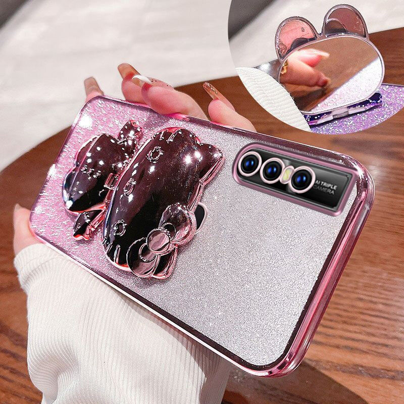 For Vivo V19 V17 V15 V11i V9 Case with Cute kitty Stand Holder Luxury Slim Gradient Plating Glitter 
