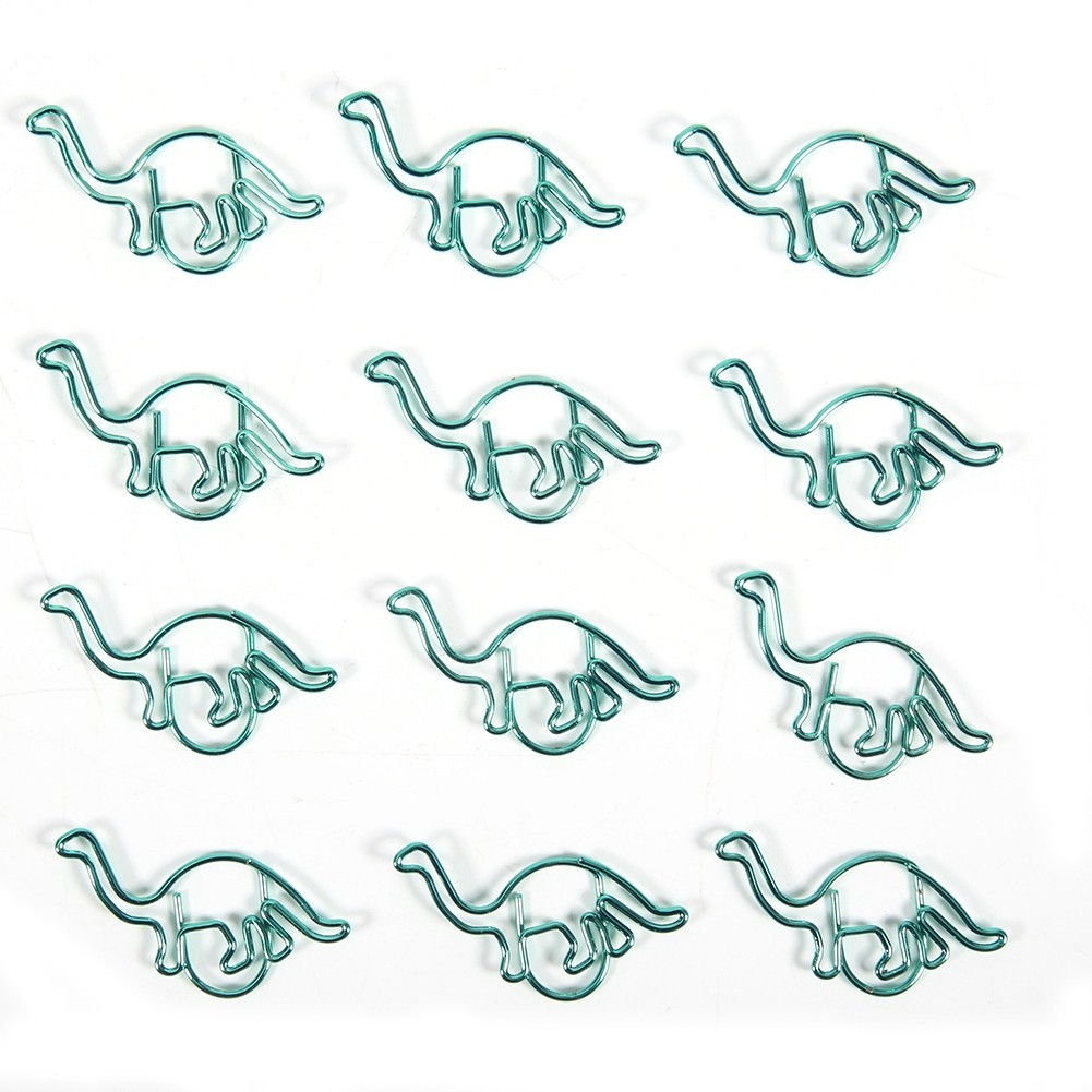 

12Pcs Cute Clip Dinosaur Shaped Clip Color Coated MultiFunction Thickened Paper Clip 3x3cm Stationary Supply