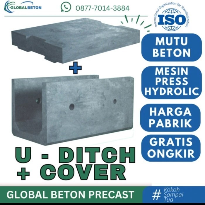 AR U DITCH Plus Cover 50x70x120cm ( Tutup Uditch ), Mutu K300, U-Ditch Beton Saluran Gorong-Gorong d