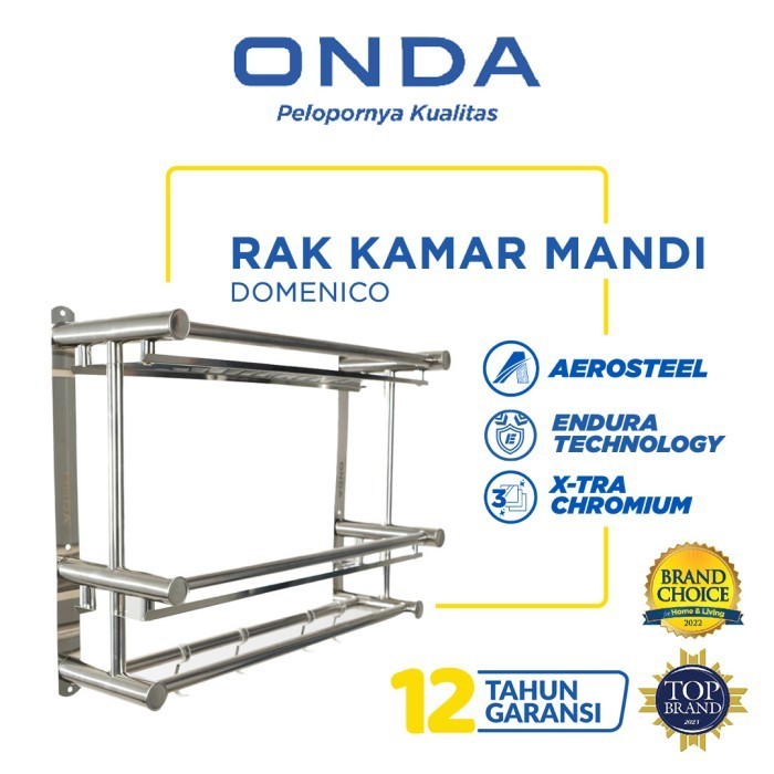 Onda Rak Kamar Mandi Dinding Stainless Steel Tempel Gantung Domenico - Rak Domenico