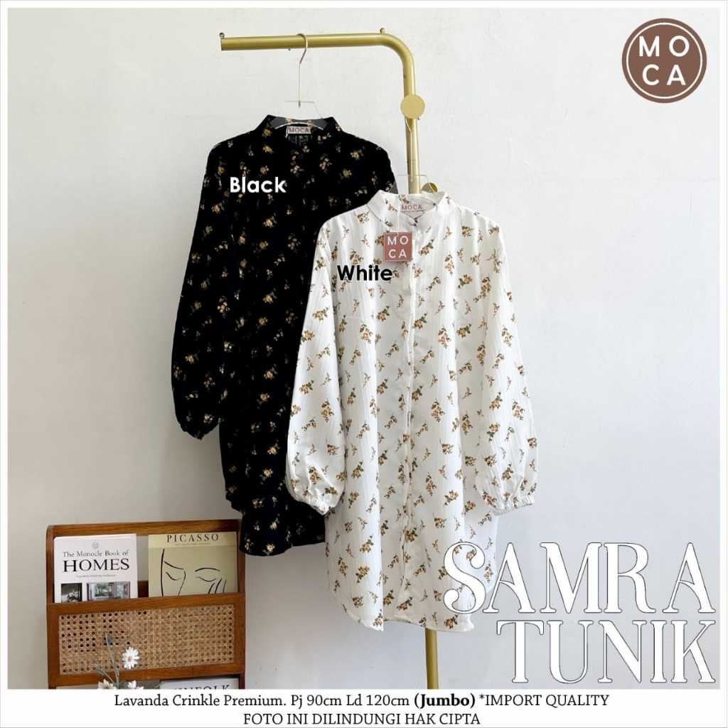 moca atasan wanita kekinian ld 120 samra tunik motif bunga mat lavanda crinkle premium
