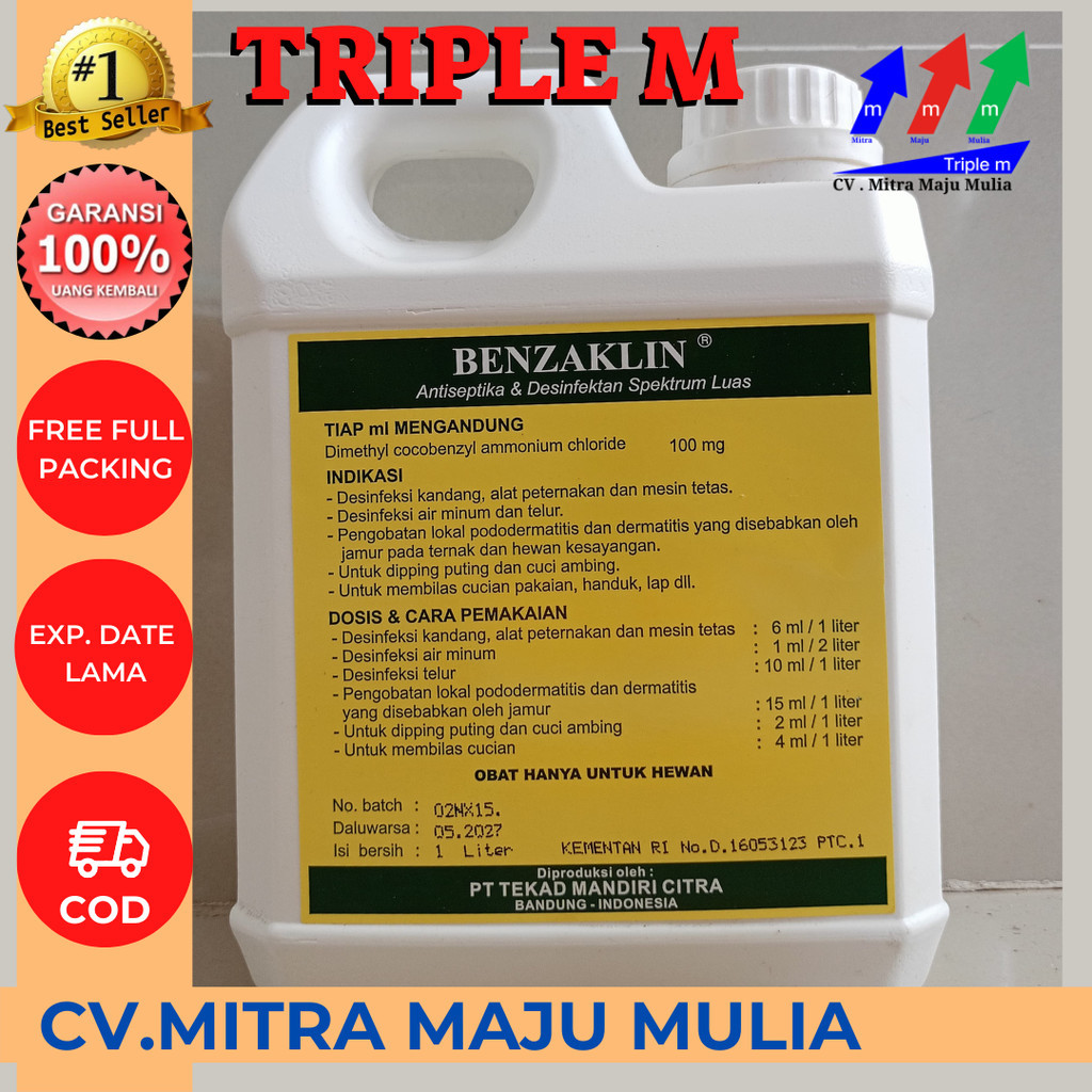 Benzaklin 1 Liter - Desinfektan Anti Virus & Bakteri MMM