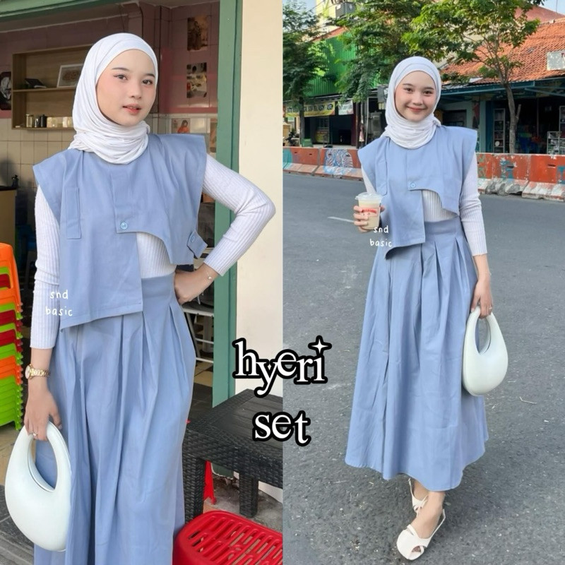 PGMT - Hyeri Set Rok Rompi Setelan Wanita Vest Long Skirt Premium Korean Style Bahan Shakila