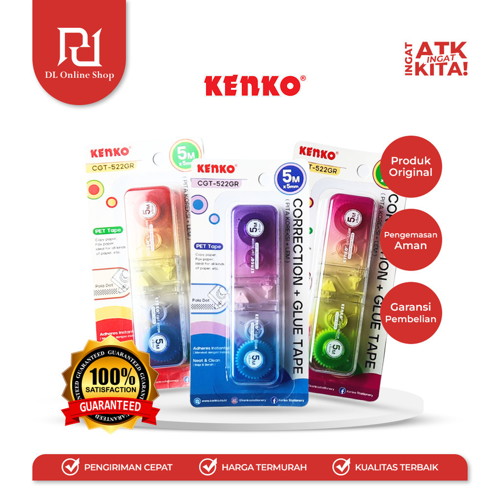 

KENKO PITA KOREKSI/ CORRECTION TAPE & LEM ROLL/ GLUE TAPE CGT-522GR [5M x 5mm] (1PC)
