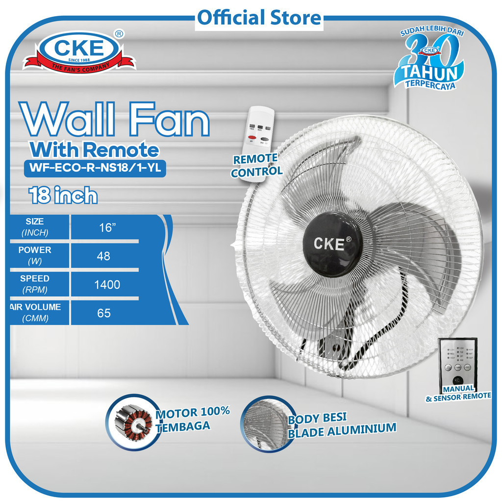 Wall Fan Remote 18 Inch Kipas Angin Dinding Tembok Remote Control 18" Tornado Fan