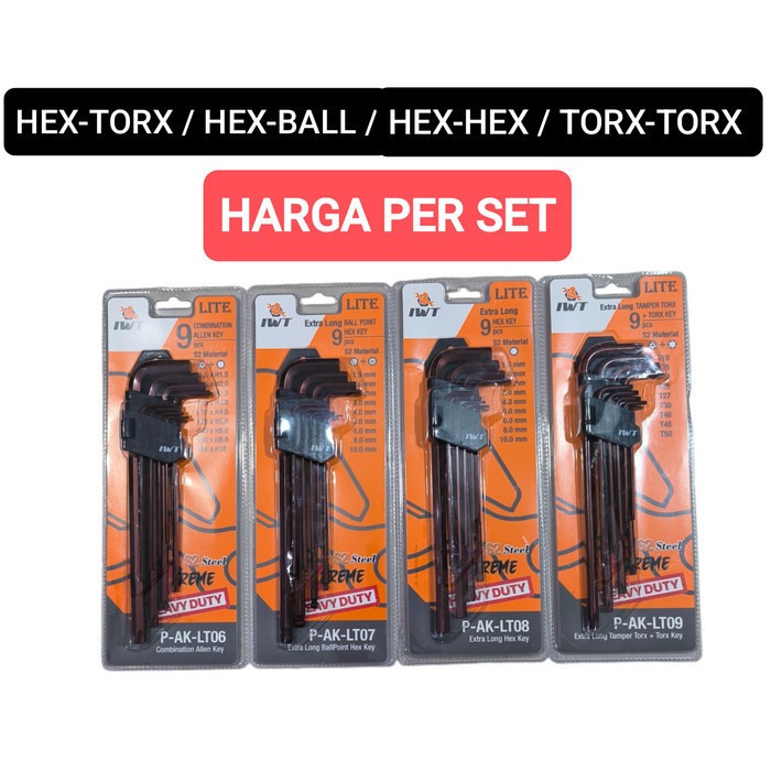 IWT kunci L set panjang (S2) HEX-TORX/HEX-BALL/HEX-HEX/TORX-TORX long