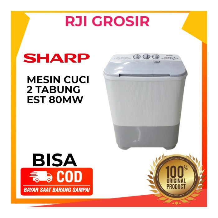 MESIN CUCI SHARP EST 80 MW 7KG 2 TABUNG 80MW 7 KG PURE MAGIC LOW WATT