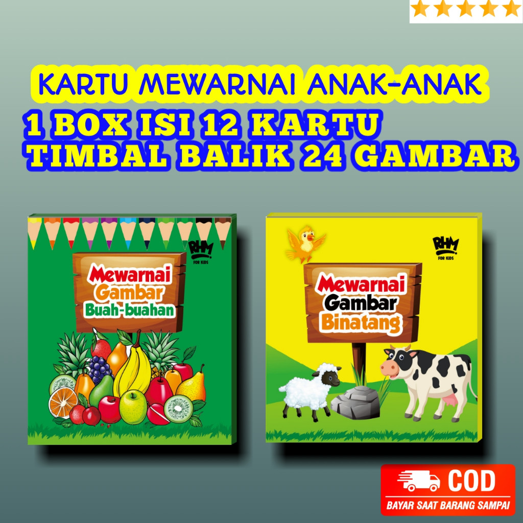 

Kartu Mewarnai Anak / Edukasi Mewarnai Karakter Hewan / Buah - Buahan / DLL /bukupedia123