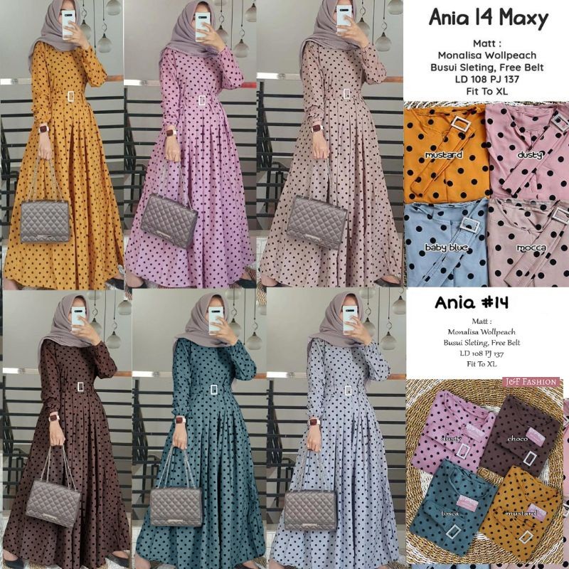 Gamis Sabuk Ania 14 Maxy Wanita Katun Monalisa Busui Onde Polkadot Polka Muslim Muslimah Syari/ PROM