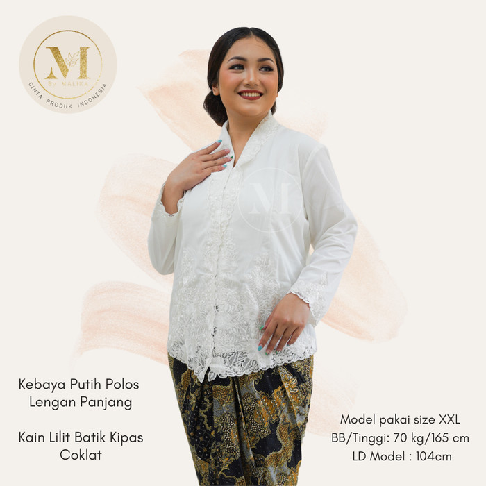 ✨TERLARIS✨ -Baju Kebaya Encim Putih Lengan Panjang- MALIKA Kebaya Ncim Modern - 5L