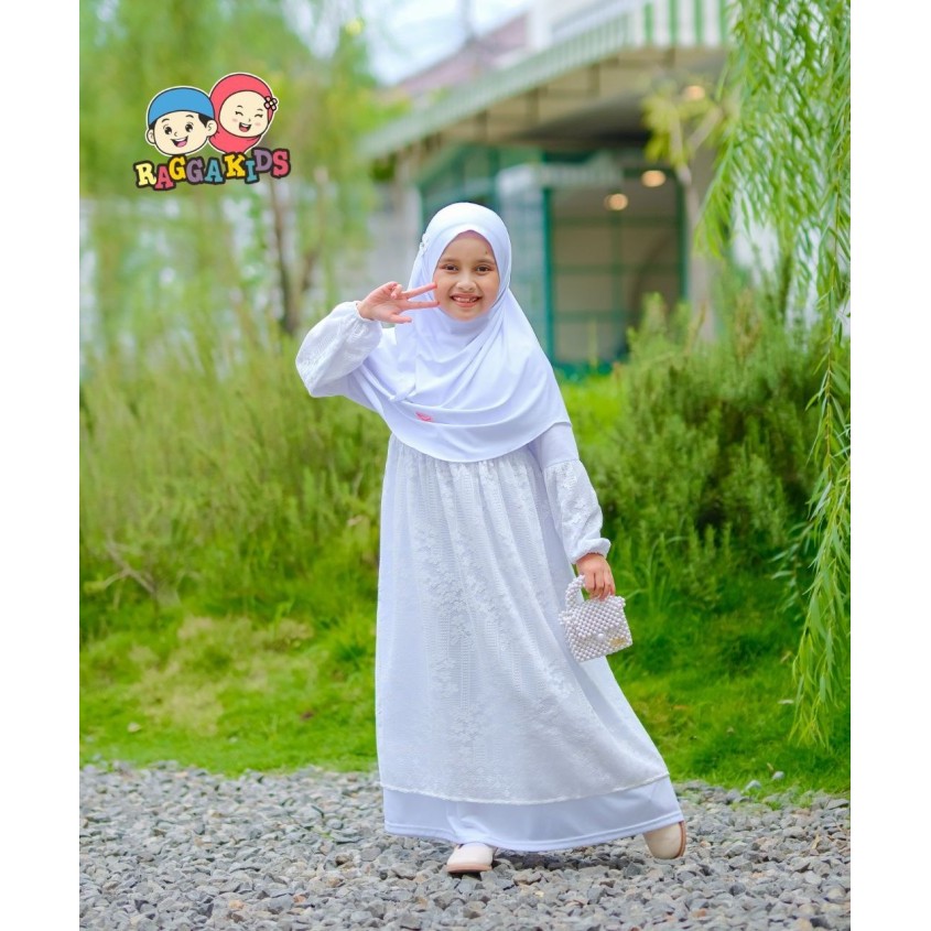 ✨BISA COD✨ - Gamis Putih Anak perempuan untuk usia 2-12 tahun Raggakids Rg 52 - Gamis V1, XS