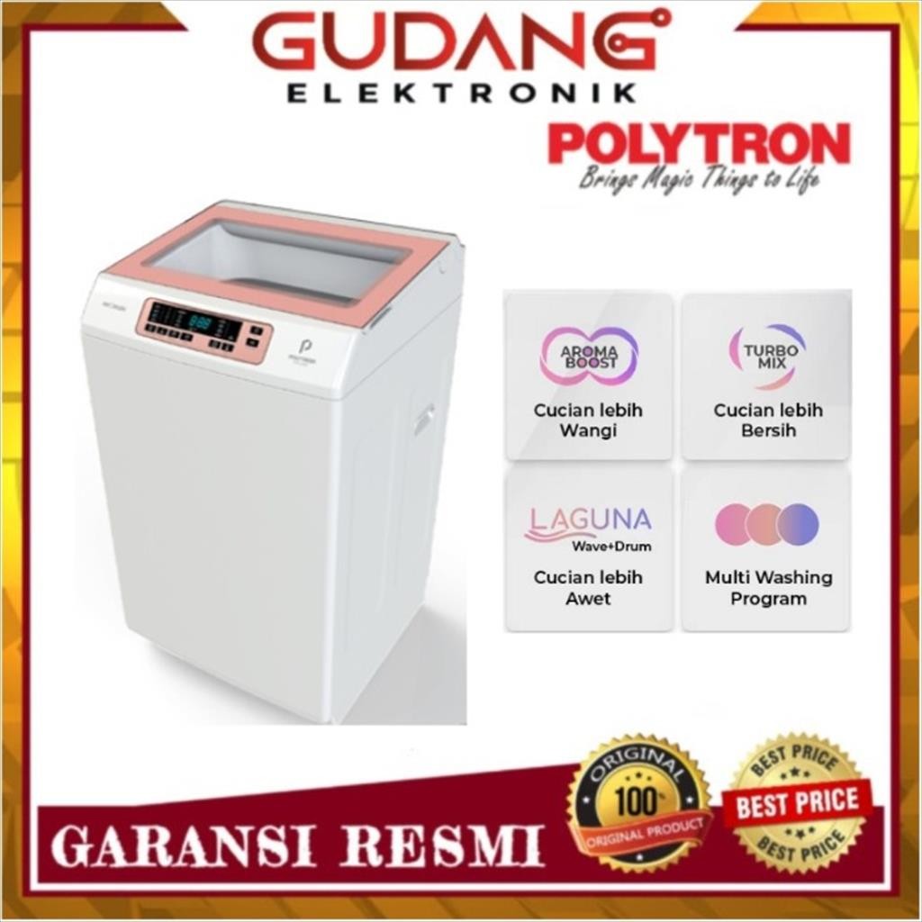 MESIN CUCI 1 TABUNG POLYTRON PAW 8028 Y/W TOP LOAD POLYTRON PAW-8028