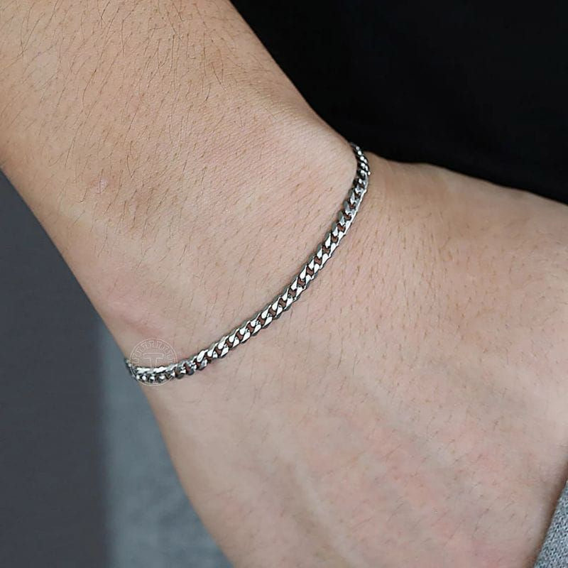 GELANG RANTAI TITANIUM SILVER 3MM STAINLESS STEEL 316L FASHION PRIA WANITA BAGUS