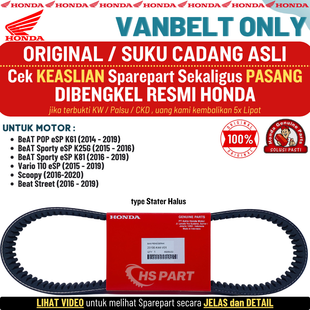 V belt Vanbelt Beat Fi Beat POP Beat Esp Beat Street Scoopy Esp Vario 110 Fi Original Honda , Vanbel