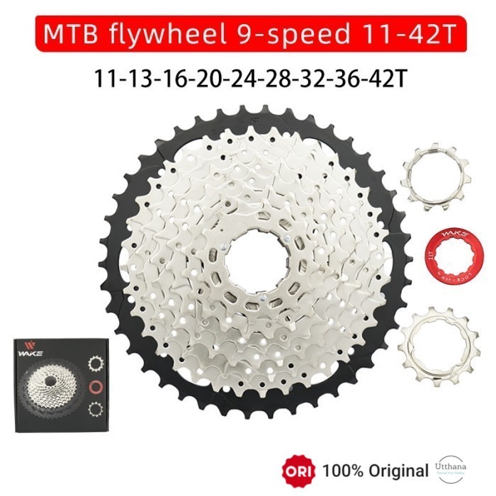 Wake Sprocket 9 Speed 11 - 42T Silver Gear Cassette Sepeda MTB