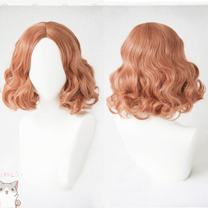 P5 Persona 5 Haru Okumura Short Curly Mixed Orange Pink Hair Heat Resistant Cosplay Costume Wig + Wi