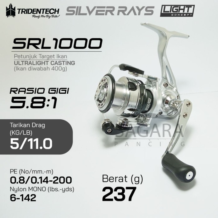 Reel Tridentech Silver Rays Light Reel Pancing Spinning - SRL1000