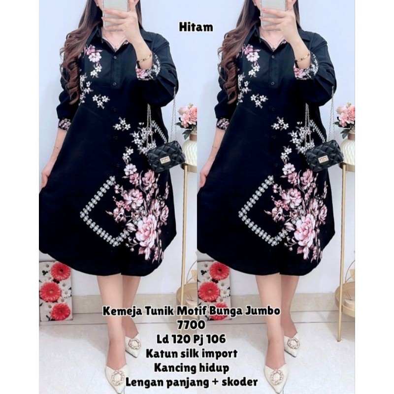 Kemeja Tunik Motif Bunga Jumbo 7700 #kaos blouse dress setelan kemeja