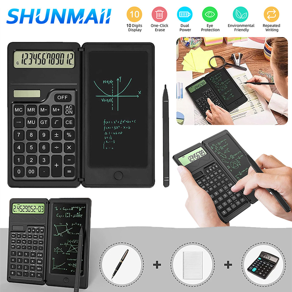 

Scientific Calculator With Writing Tablet Folding Scientific Calculator Solar/Battery Dual Powered for Students Teacher Engineer