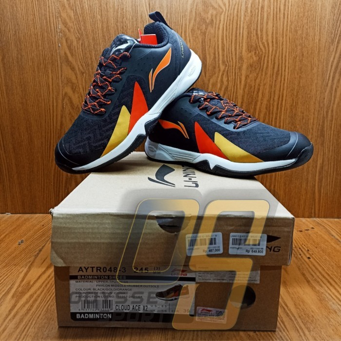 DISCOUNT 25% SEPATU BADMINTON LINING CLOUD ACE X2 (BLACK/ORANGE) 100% ORIGINAL - 39