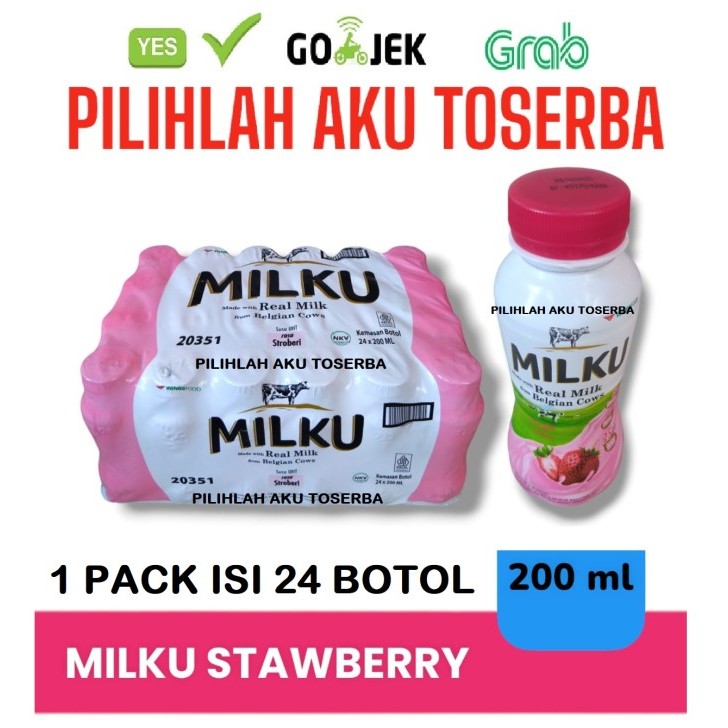 

MILKU Susu UHT Rasa STROBERI 200 ml - ( 1 PACK isi 24 botol )