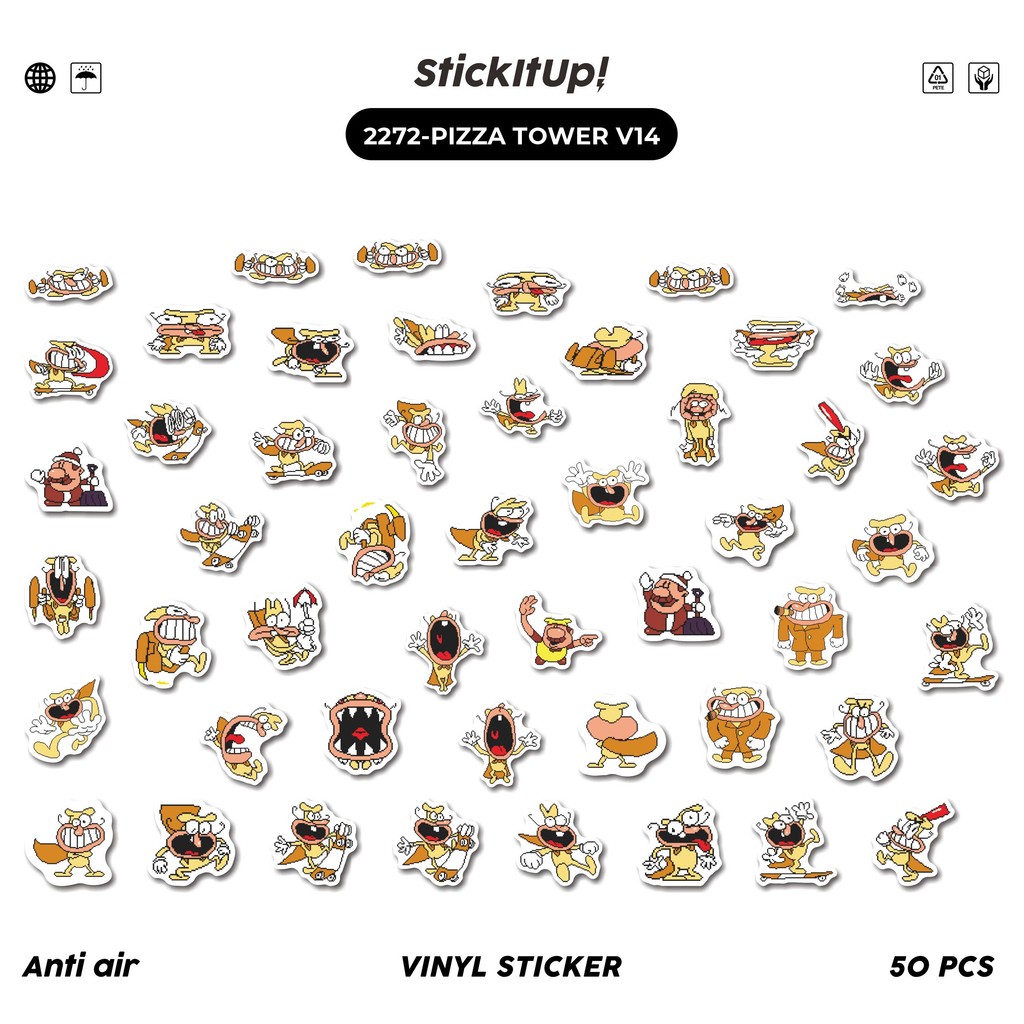 

COD✨ 50 Pcs Stiker Pack PIZZA TOWER V14 Lucu Aesthetic Vynil Waterproof untuk Freebies Sticker Buku Journal Casing HP Laptop