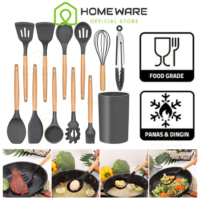 Home Ware Set Alat Dapur Silikon Sillicone Spatula Utensil Set 12 in 1 Silicone Utensil Set Spatula 