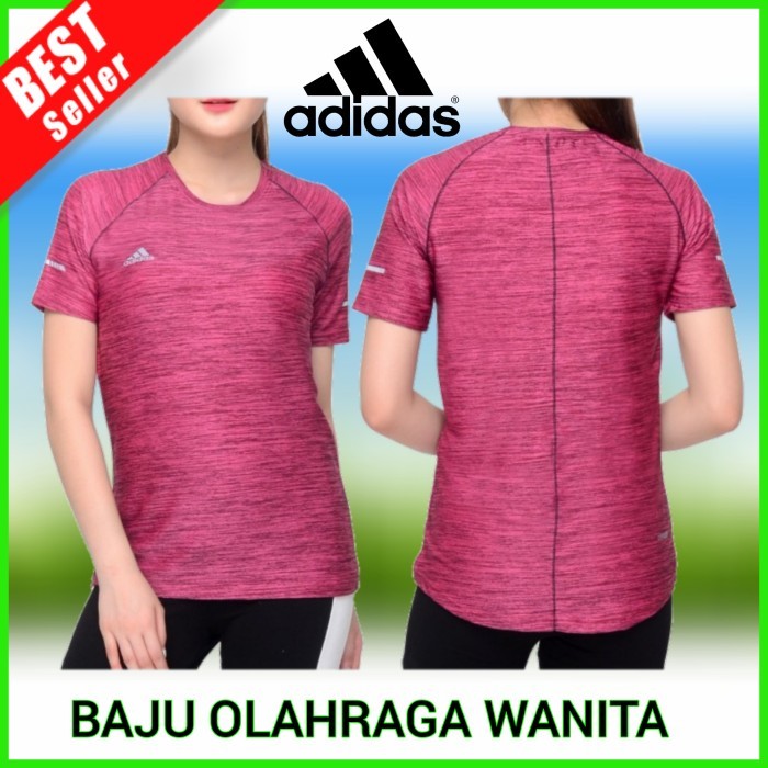 NEW Kaos Senam OlahRaga WANITA Baju Lari Fitness Training Gym Fitnes - Biru, L
