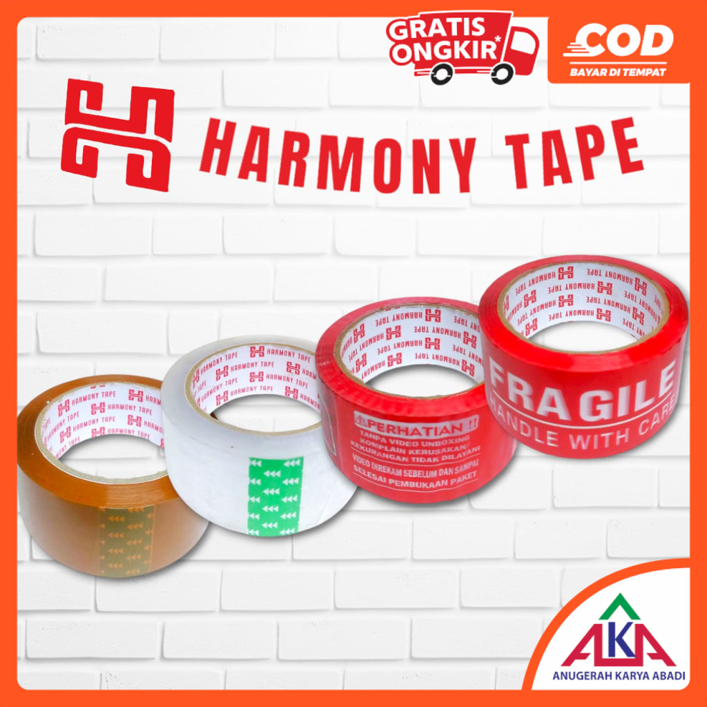

HARMONY TAPE Lakban Isolasi Selotip 45mm 50M 80Y Bening Clear Coklat Kuning Unboxing Fragile Unboxing