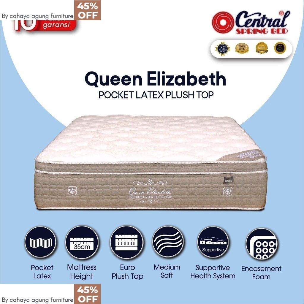 kasur matras springbed central type Queen Elizabeth pocket latex plushtop by central springbed
