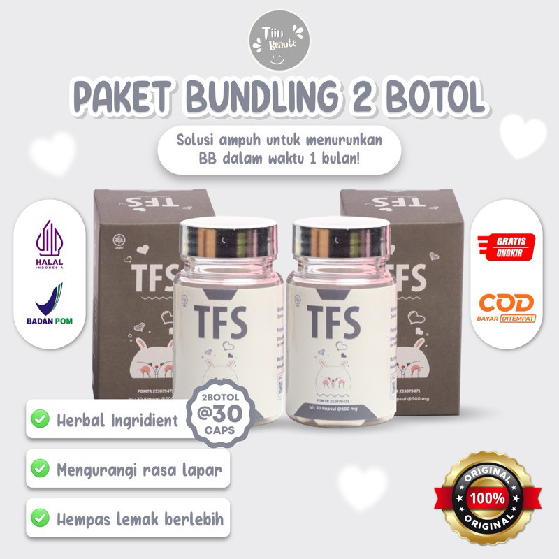TF SLIMMING - (BUNDLING 2 BOTOL TFS) Pelangsing Herbal Aman Suplemen Diet Tanpa Efek Samping BPOM