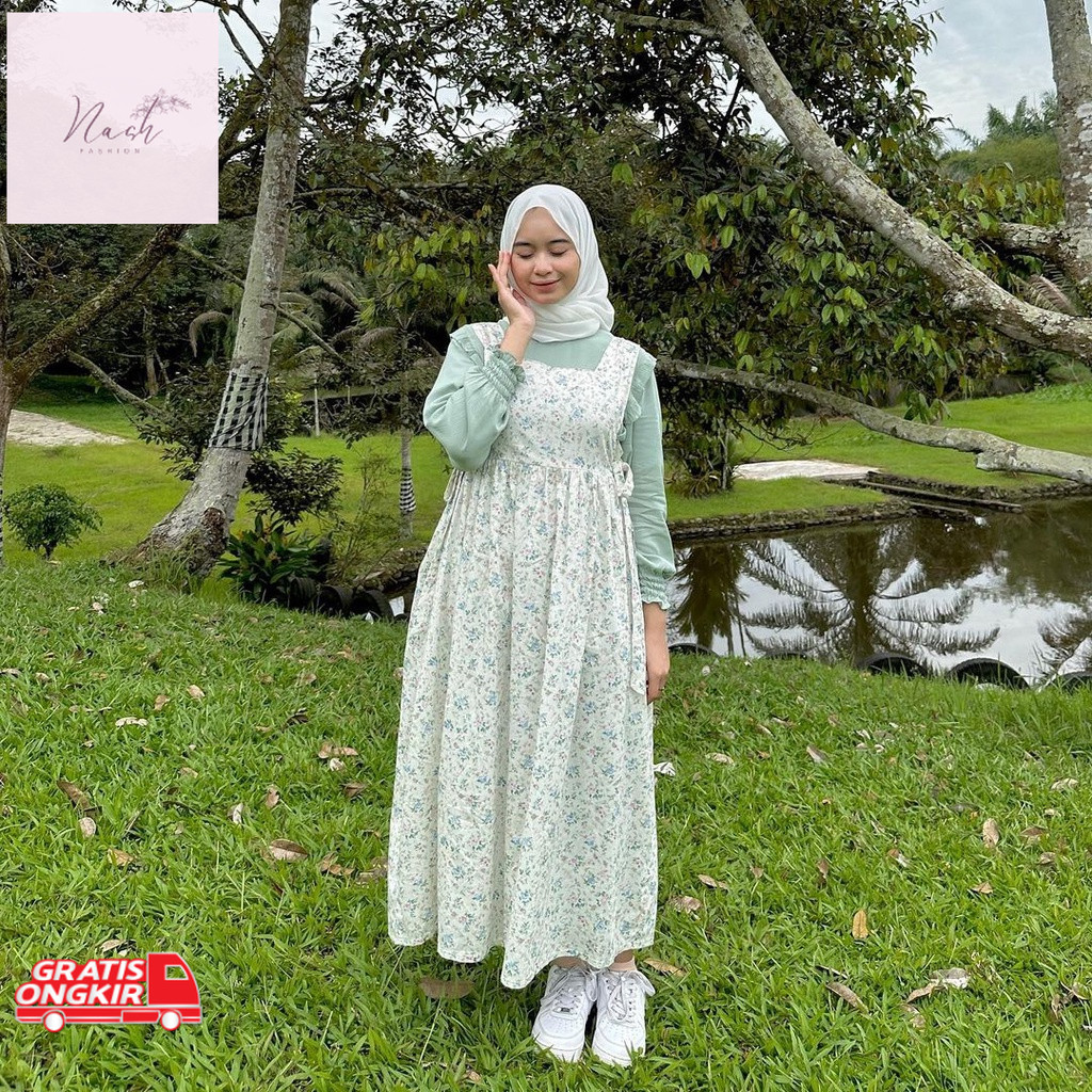 Dress Korea / HIMARI MIDI DRESS | DRESS MIDI KOREA | OVERALL KOREAN STYLE | SLOOPY MOTIF BUNGA