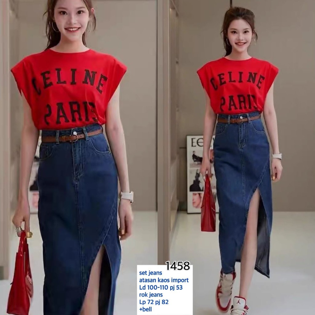 ETHNES Clothing | 1458 Setelan Wanita Atasan Batwing + Rok Jeans Cantik IMPORT Bangkok 🇹🇭 bahan Prem