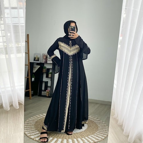 ✨LARIS✨ -Baju Muslim Abaya Gamis Hitam Mewah Arab Saudi Syari - M