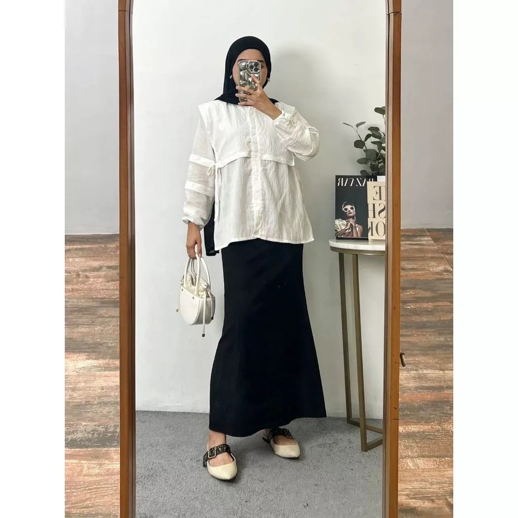 JALLPRONEW - ATASAN WANITA HIJAB / Blouse Megan / KEMEJA LINEN BASIC LENGAN PANJANG / FASHION CASUAL