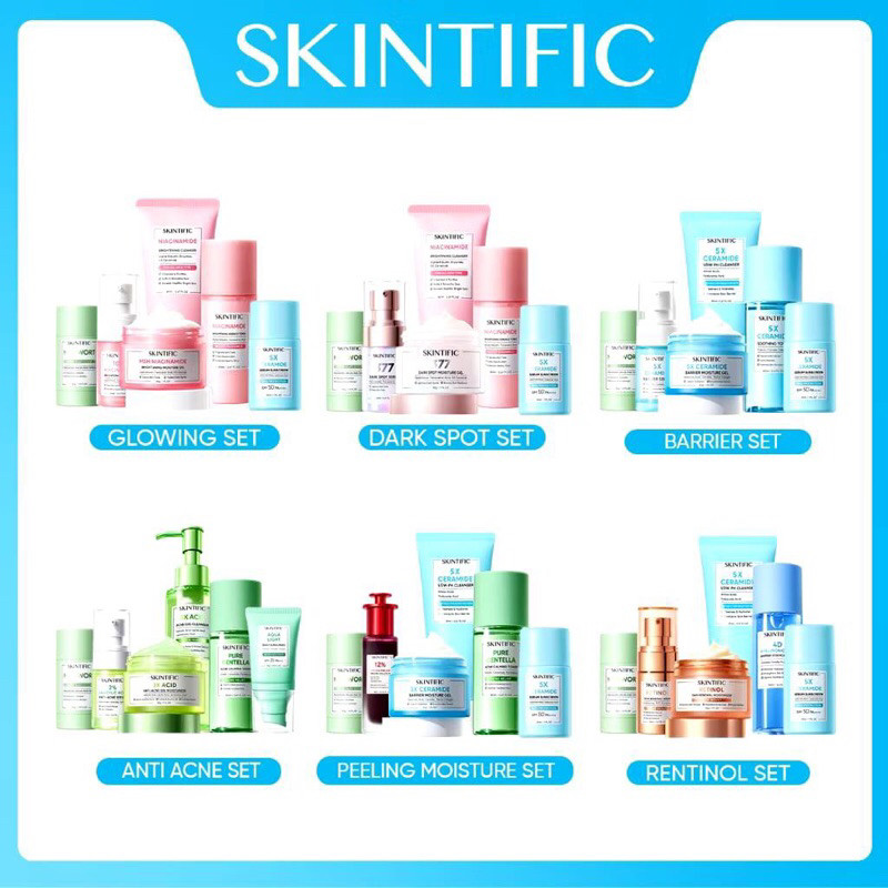 [OFFICIAL 6PCS SKINCARE SET] SKINTIFIC 6PCS Paket moisturizer + Sunscreen + Serum + Clay ...