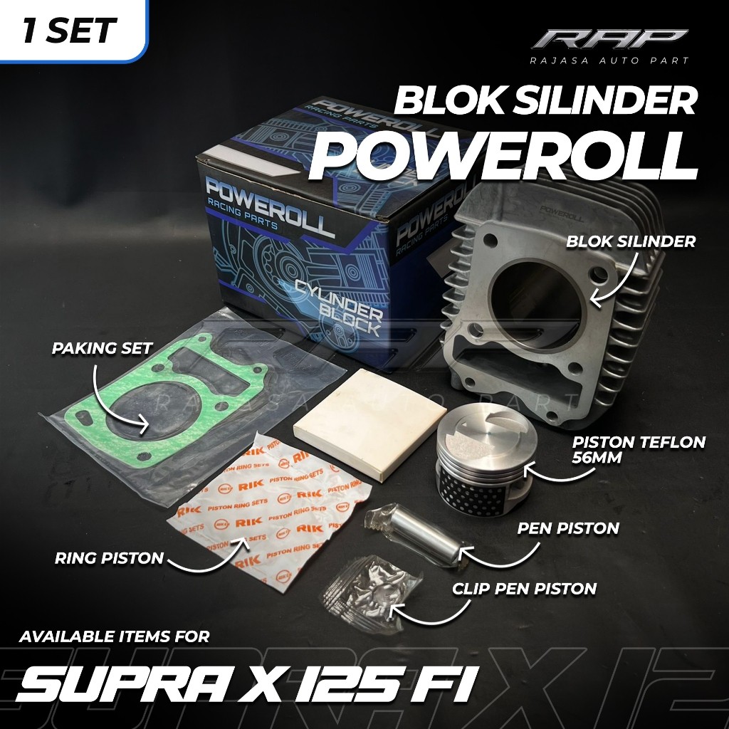 BLOK SEHER/BORING SUPRA X 125 FI BORE UP 56 MM/BLOK CYLINDER BORE UP SUPRA X 125 FI 56MM POWEROLL