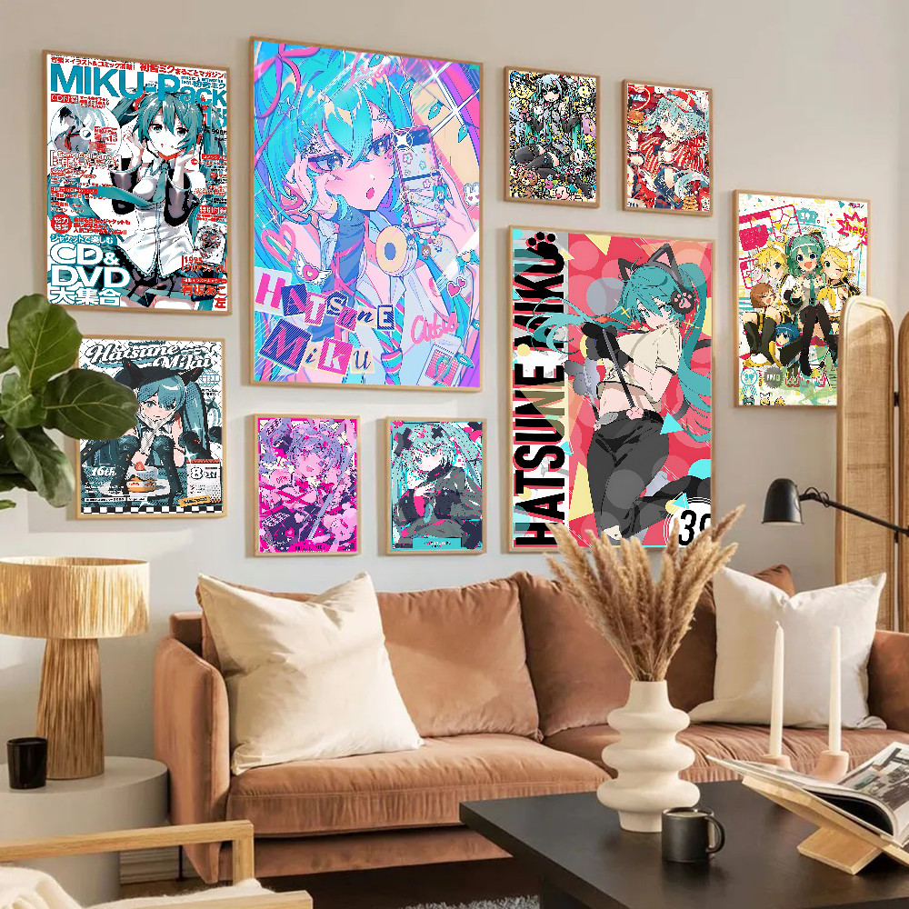 H-HATSUNE M-MIKU Y Sticky Poster Retro Kraft Paper Sticker Y Room Bar Cafe Kawaii Room Decor