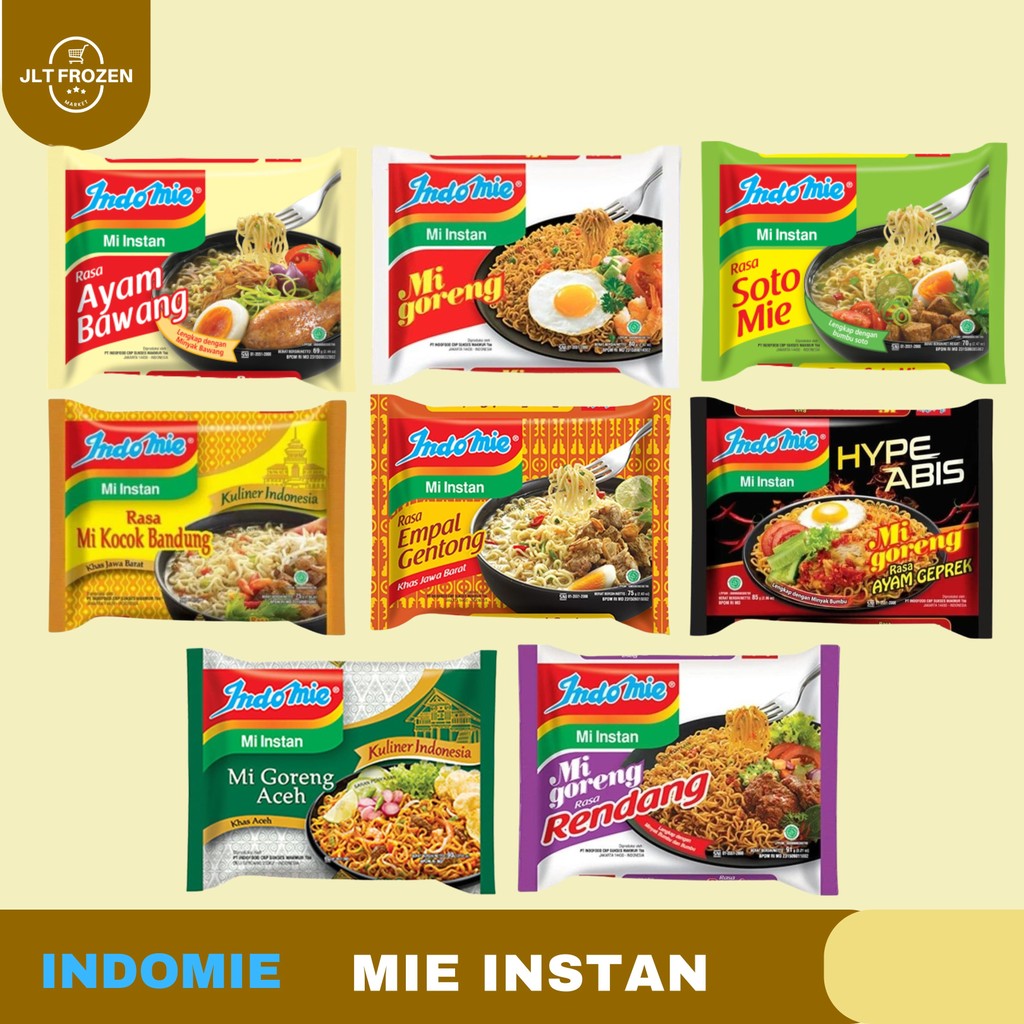 

Indomie Mie Instan Goreng / Kuah - Mi Instan Rasa Ayam Bawang / Soto Mie / Ayam Geprek / Mie Rendang / Mie Aceh / Mie Kocok Bandung / Mie Empal Gentong