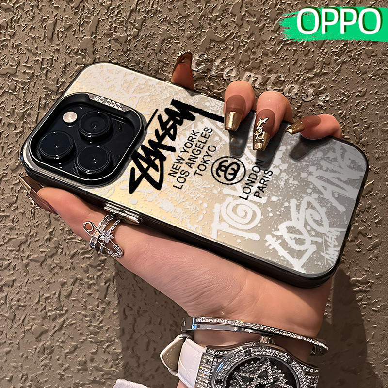 Keren Logo Glossy Hologram PC Case OPPO A18 A57 A16 A15 A17 A60 A3x A3s A5s A54 A53 A12 A31 A58 A1K 