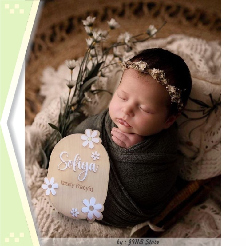 Perlengkapan bayi murah lengkap / Papan Nama Anak /Bayi Motif Akrilik Bunga Cantik
