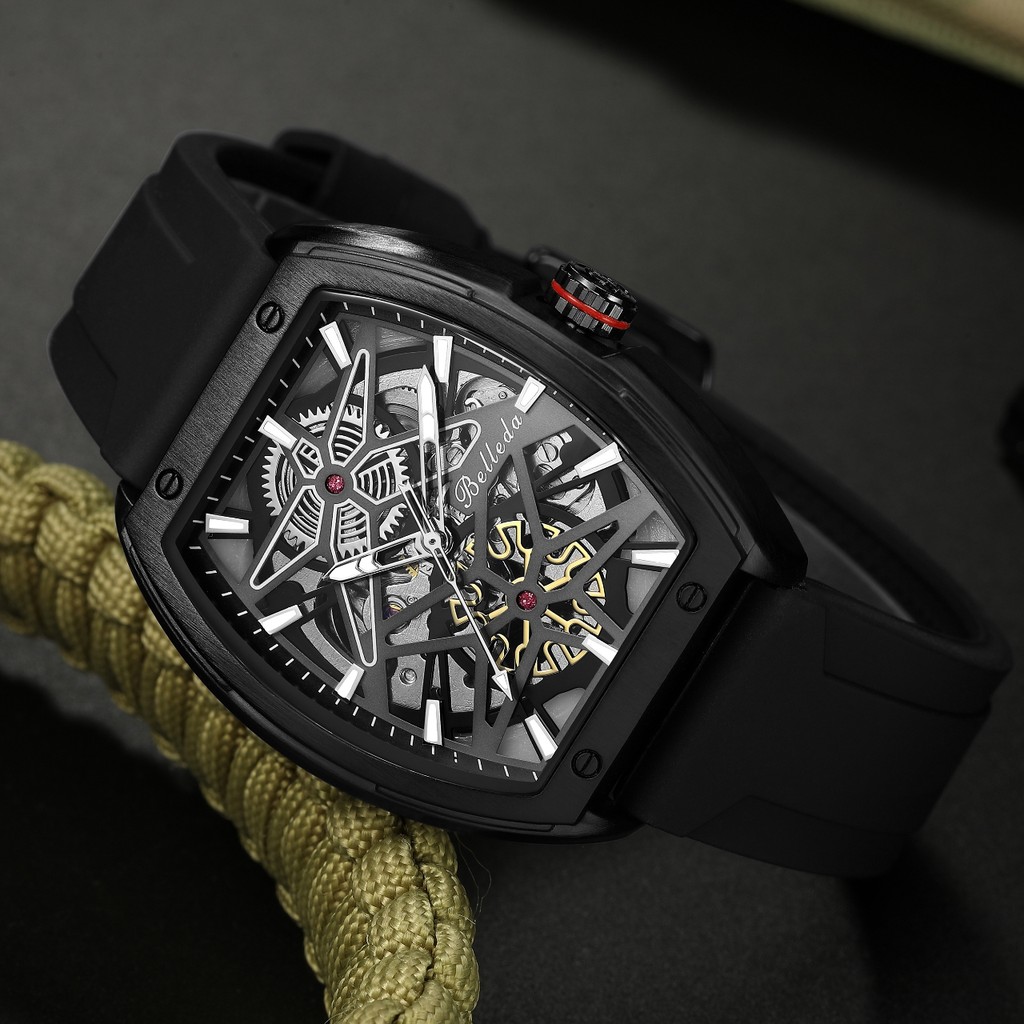 Ready jam tangan pria belleda 9644 automatic strap rubber tahan air garansi original mewah