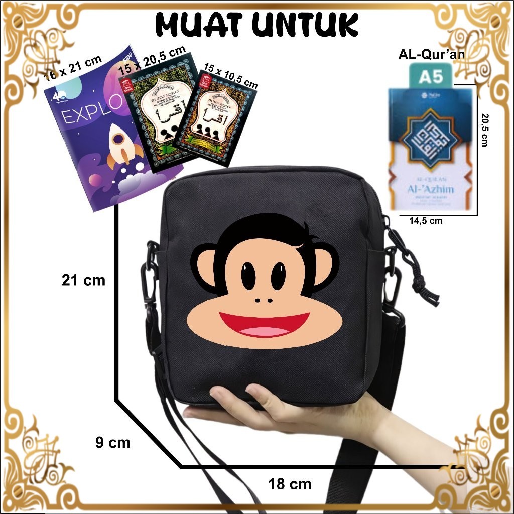 TD Tas Anak Selempang Paul Frank Monkey Cocok Untuk Sekolah dan Mengaji Unisex Fashion Kids A5 94